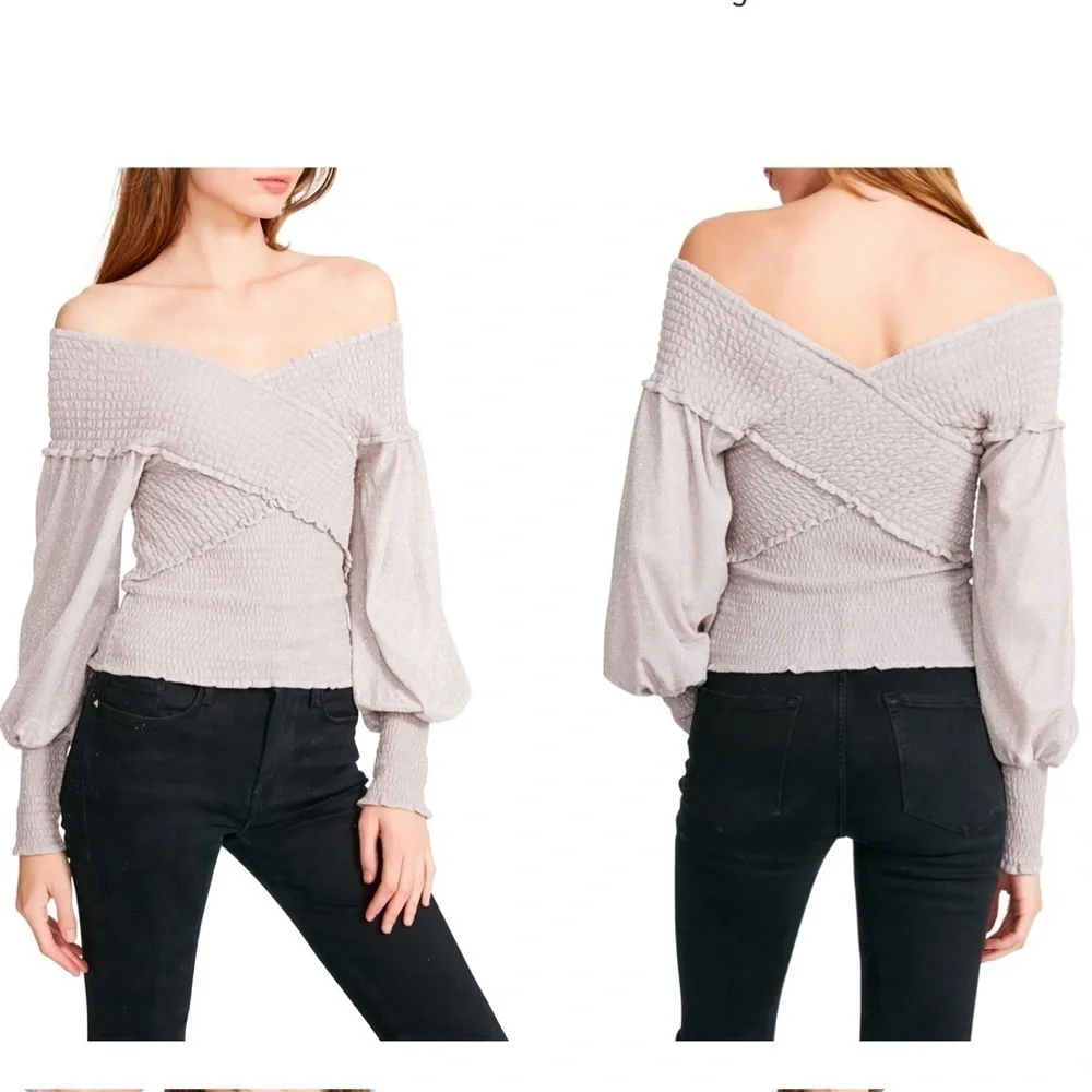 BB Dakota by Steve Madden Crossfire Smocked Off the Shoulder Top pink